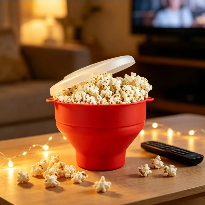 Large Microwave Popcorn Popper,Silicone Popcorn Maker Bowl, Collapse Flat for Easy Storage for Light, Healthy Snacking