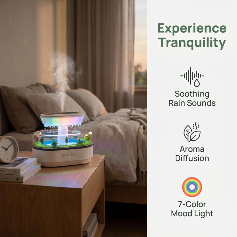 

White Noise Raindrop Aroma Humidifier Ultrasonic Essential Oil Diffuser with Colorful Light Home Office