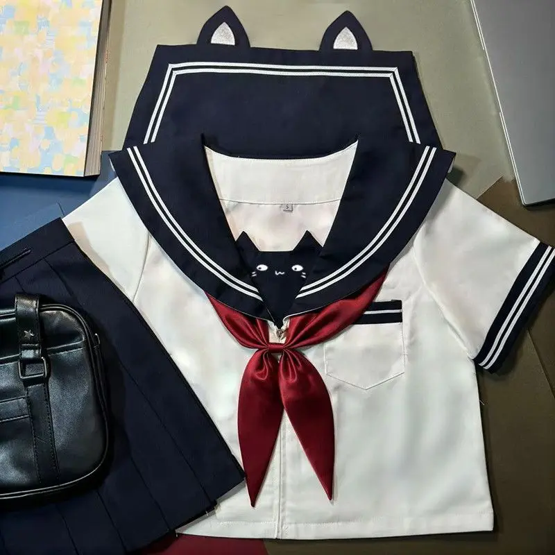 Original Jk Uniform Set Skirt Sailor Suit Cute Student Clothes Campus Style  Embroidery Long Sleeve School Uniforms