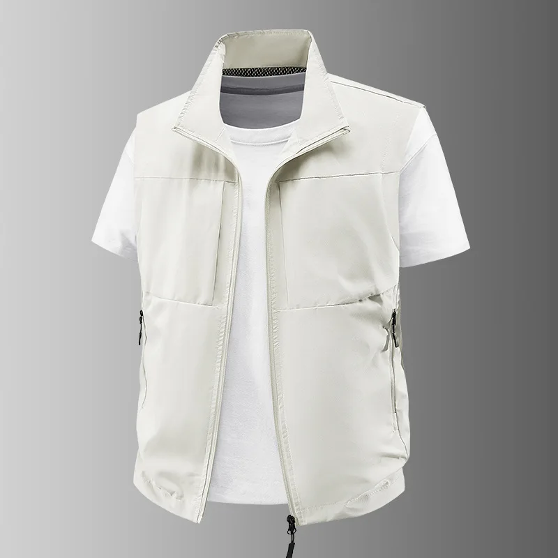 Thin Stand Collar Men Vest Jacket Spring Autumn Solid Breathable Outdoor Sleeveless Waistcoat Casual Daily Outer Top
