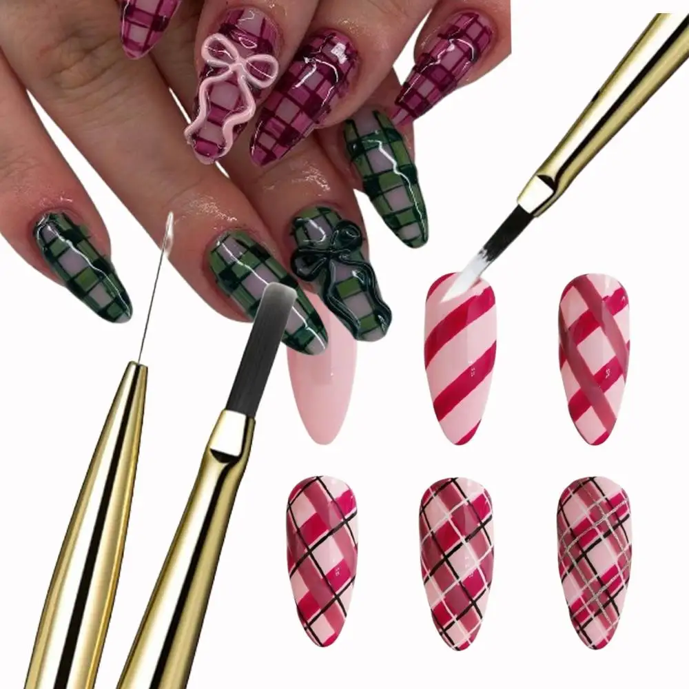 1/2 Stuks Franse Plaid Nail Art Penselen Tartan & Lijnen Slanke Detail Schilderij Tekening Pen UV Gel uitbreiding DIY Ontwerp Manicure Gereedschap