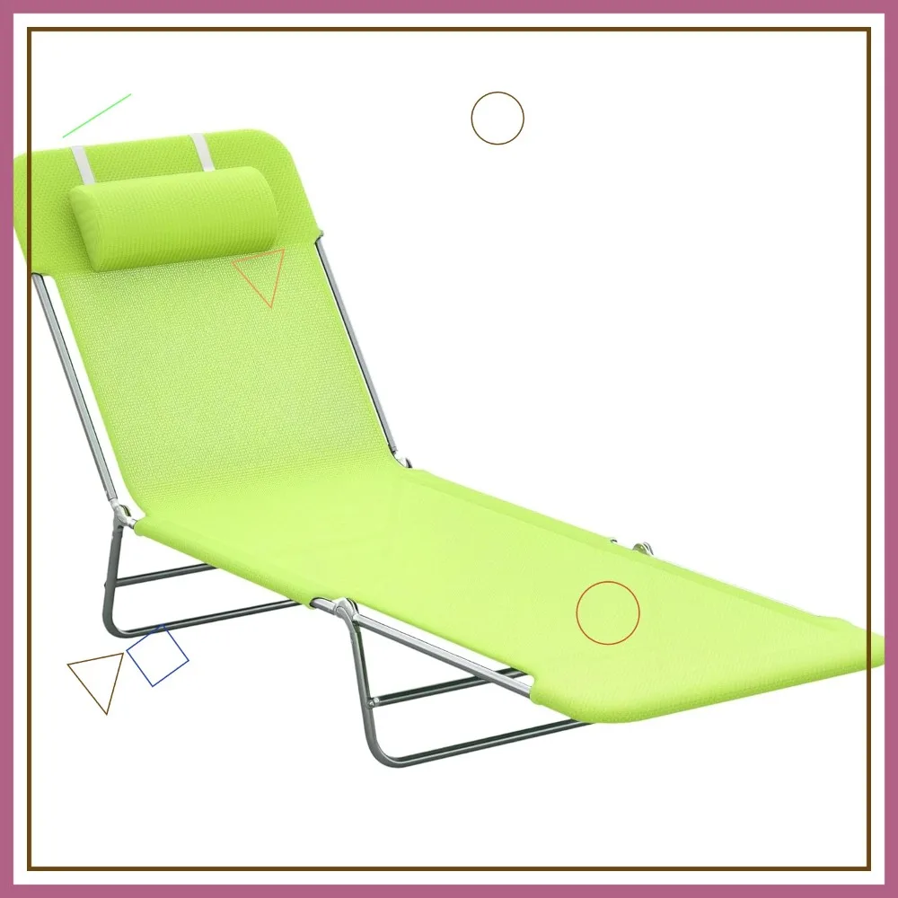 

Складной шезлонг для бассейна с подушкой, регулируемой откидной спинкой, стальной каркас и дышащей сеткой для пляжа, двора, патио