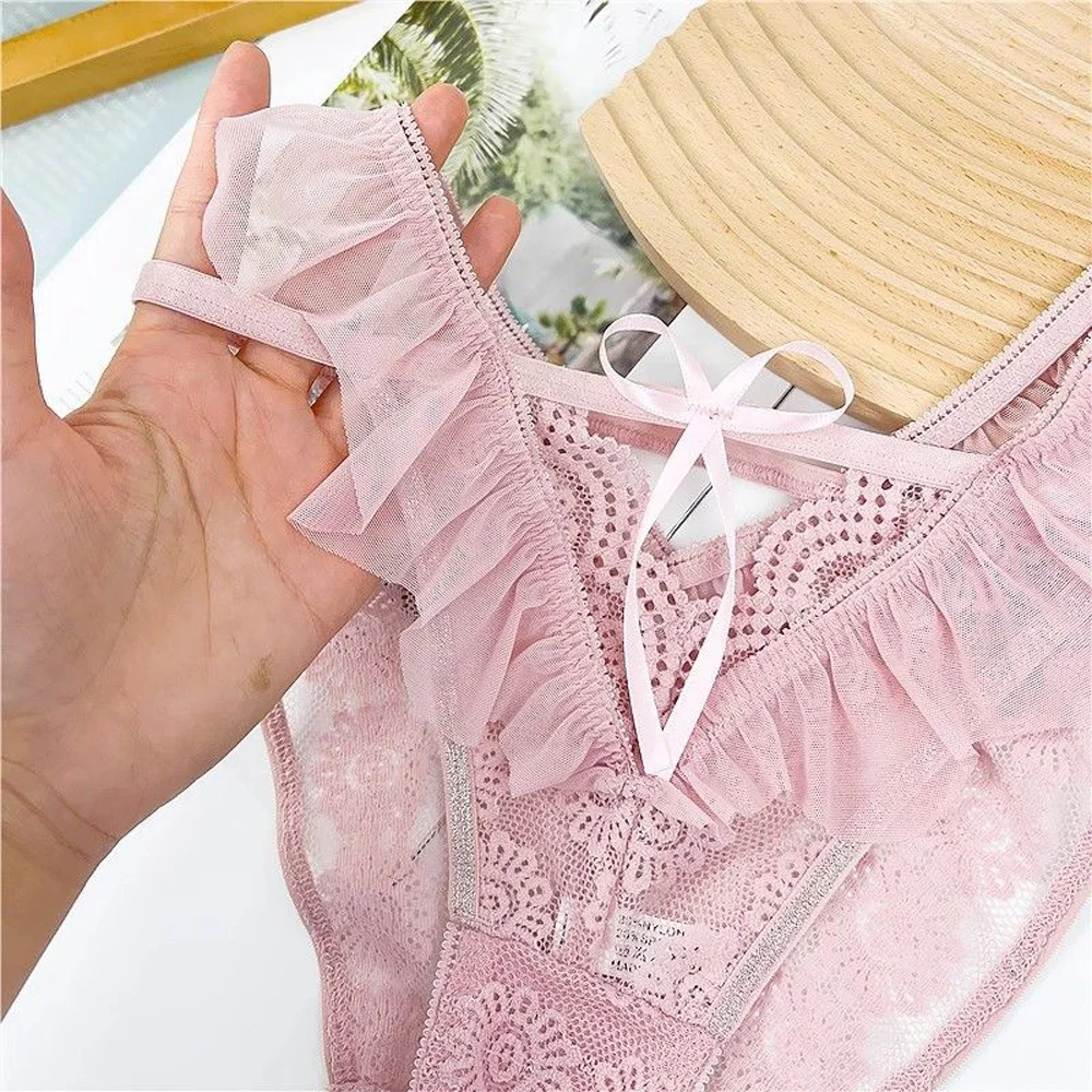 Dámské sexy krajkové spodní prádlo s volánkovým okrajem, bezešvé dámské tanga, lehké a pohodlné dámské spodní prádlo - náhled 5