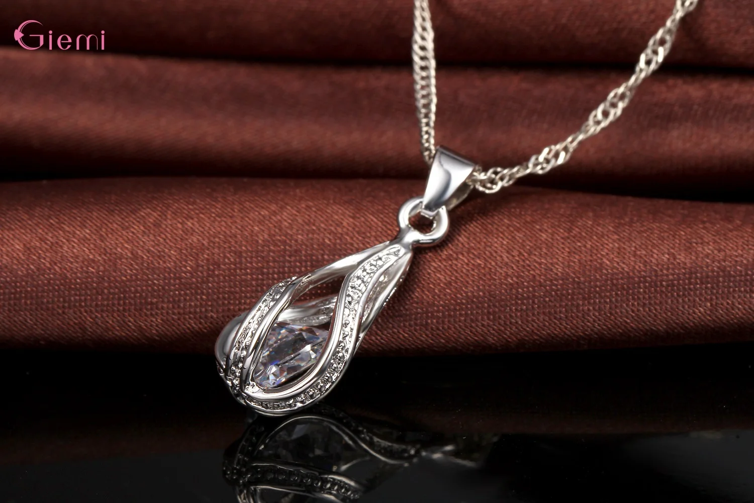 Drop Shipping Jewelry Sets Genuine 925 Sterling Silver Cubic Zirconia Pendant Necklaces+ Earrings Crystal Jewellery Gifts Women