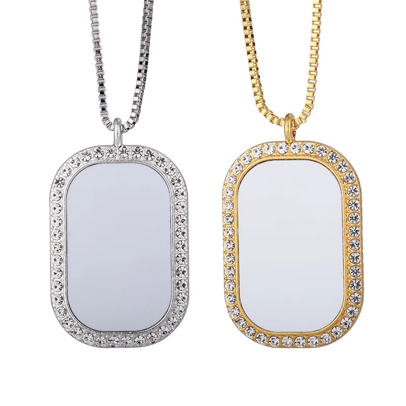 10pcs Sublimation DIY White Blank Alloy Rectangle Circle Love With Diamonds Charm Necklace