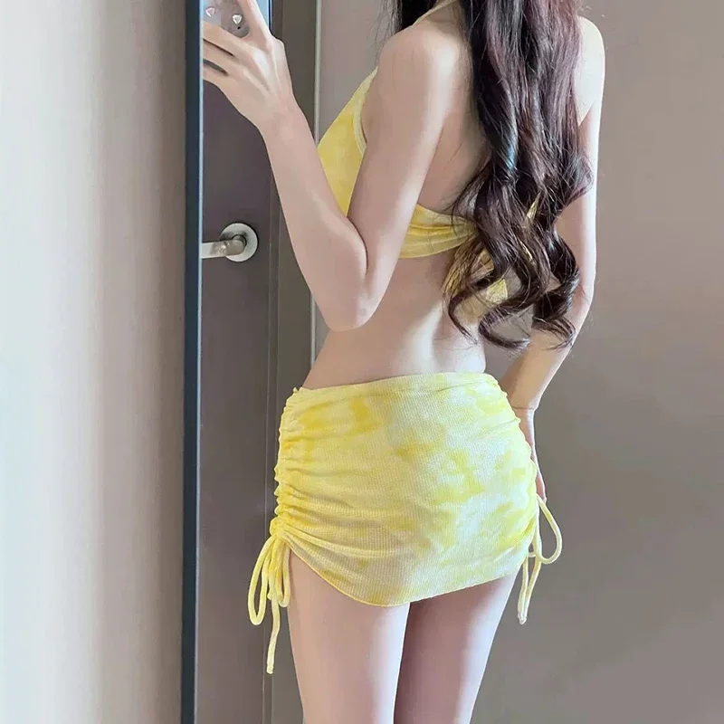 女性用セクシー3点ビキニセット、スリム効果のあるラップスカート、ビーチリゾート、温泉、水着カバーアップ、バケーション、温泉スパ用