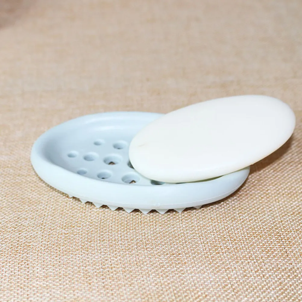 Oval Shape Silicone Soap Dish Soap Tray Holder with Efficient Drainage for Bathroom Shower Kitchen Bathtub Countertop Blue