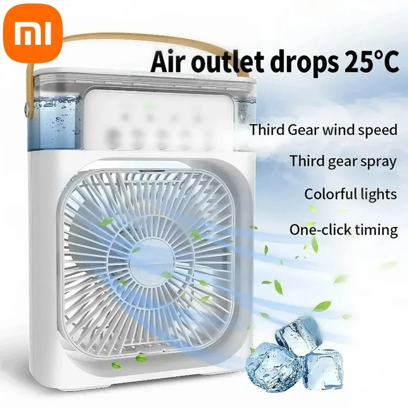 Xiaomi-Ventilador Elétrico Portátil, Carregamento USB, Umidificador Pequeno, Luz Noturna LED, Névoa de Água, Refrigerador de Ar, Umidificador Doméstico 3-em-1