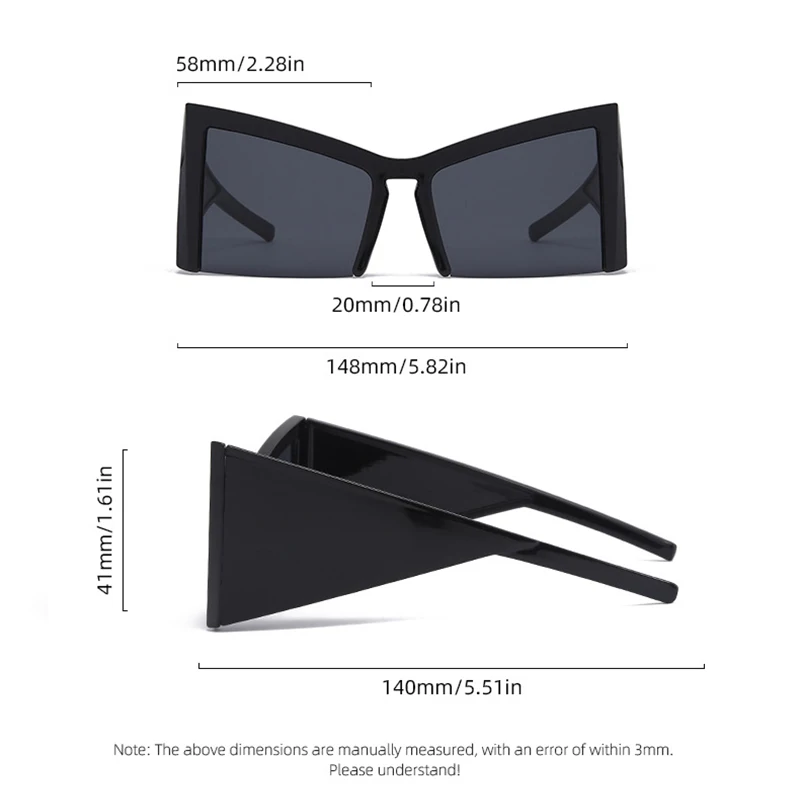 Oversized Cat Eye Sunglasses Women 2024 Trends Luxury Brand Designer Ciberpunk Semi Rimless Sun Glasses Men Y2k Shades Eyewear