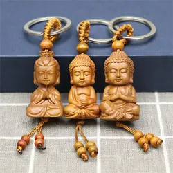 2021 Fashion Cute Wooden Keychain Buddha Monk Carving Pendant Key Ring Person Shape Key Holder Jewelry Gift Accessories