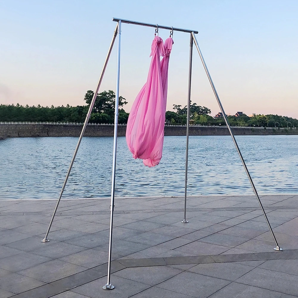 3.4 meters Height Adjus Por Aerial Rig Magnesium Alloy Yoga Hammock Stand Silver Silk Frame with Carrying Bags