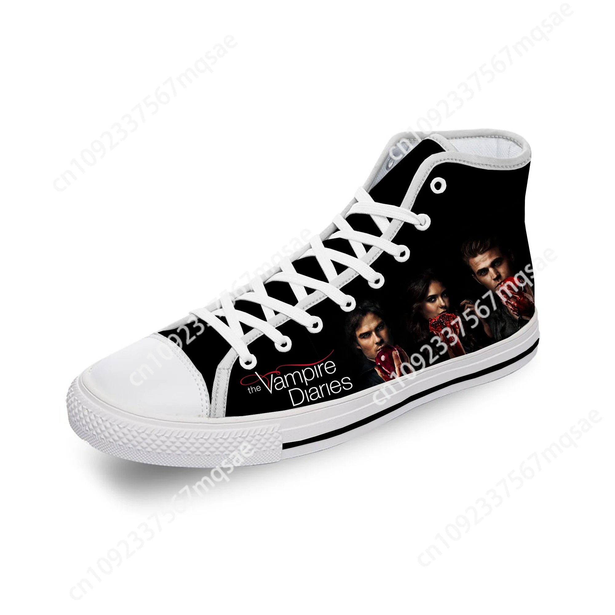 The Vampire Diaries High Top Sneakers Mens Womens Teenager Casual Shoes Canvas Running Shoes 3D Print Lightweight shoe White