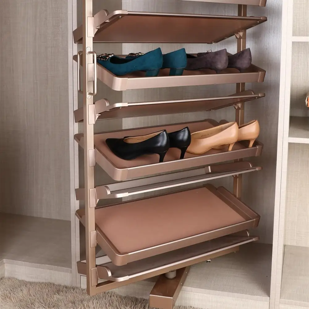 -For180 Degrees Rotary Shoes Shelf  8 Layers Metal Rotating Shoe Organizer Rack for Wardrobe Cabinet&