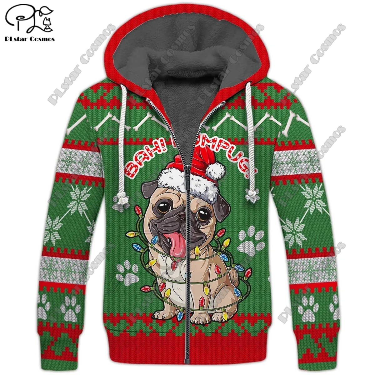 

Christmas series 3D printed unique wool zipper hoodie for men women winter warm double-layer fleece jacket clothing casual S-2