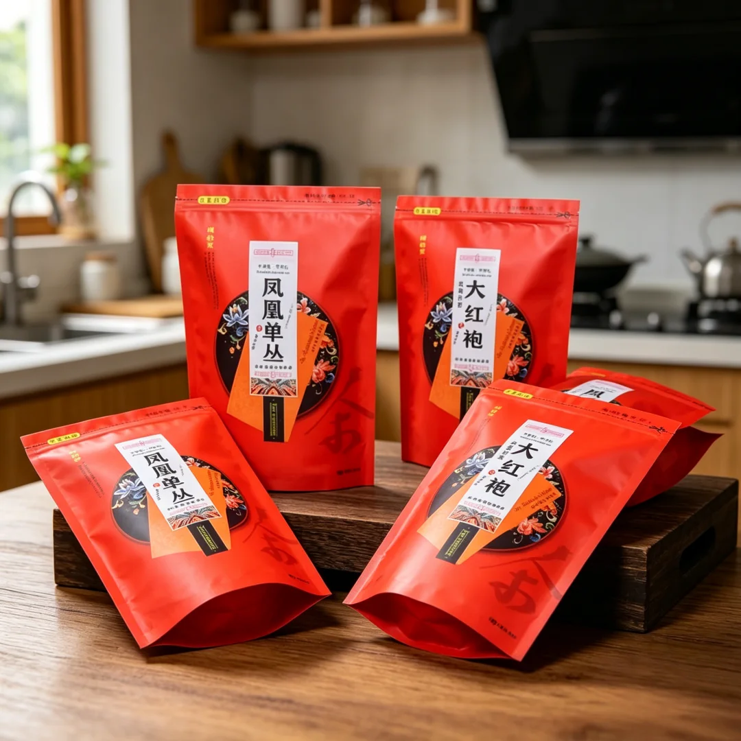 S/M/L Classic Chinese Famous Tea Bag Customizable Word:Tieguanyin&Dahongpao&Jinjunmei Green/Blacktea Self-sealing Stand-up Pouch