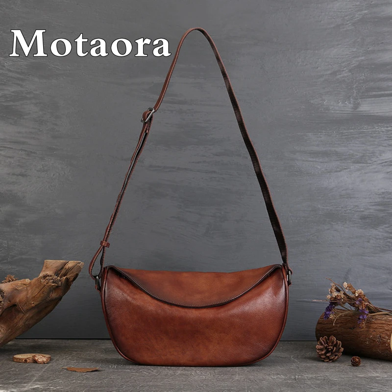 

MOTAORA 2025 New Cowhide Handmade Shoulder Bag For Women Vintage Large Capacity Messenger Bags Genuine Leather Handbag Purse