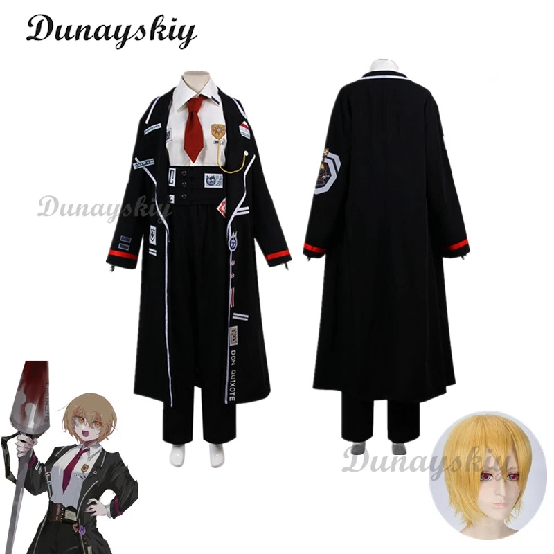 Game Limbus Company Uniform Don Quixote Cosplay Costume Black Uniform Top Pants Coat Prop Halloween Carnival Party Disguise Suit