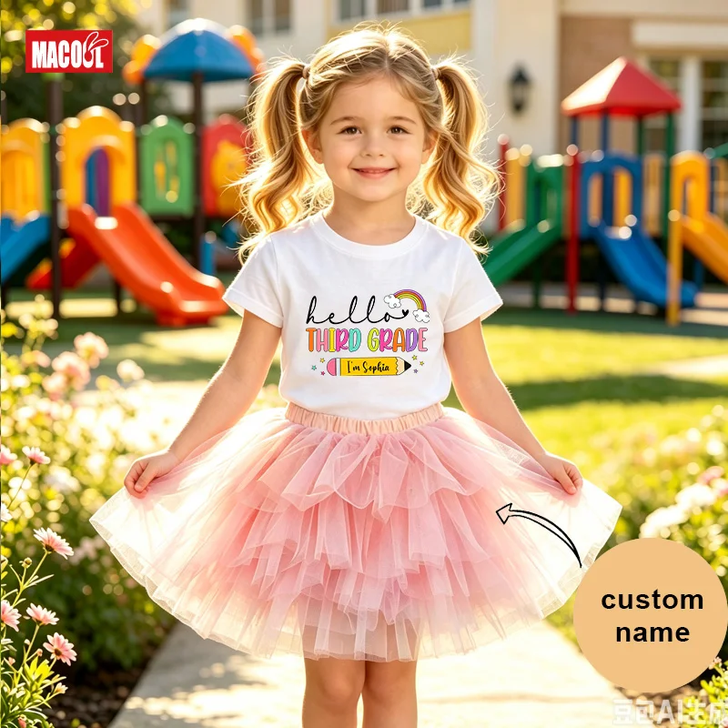Back To School Girls Dress Outfit Custom Hello Pre-K Kindergarten Girls Preschool Girl First Day School Photography Personalized