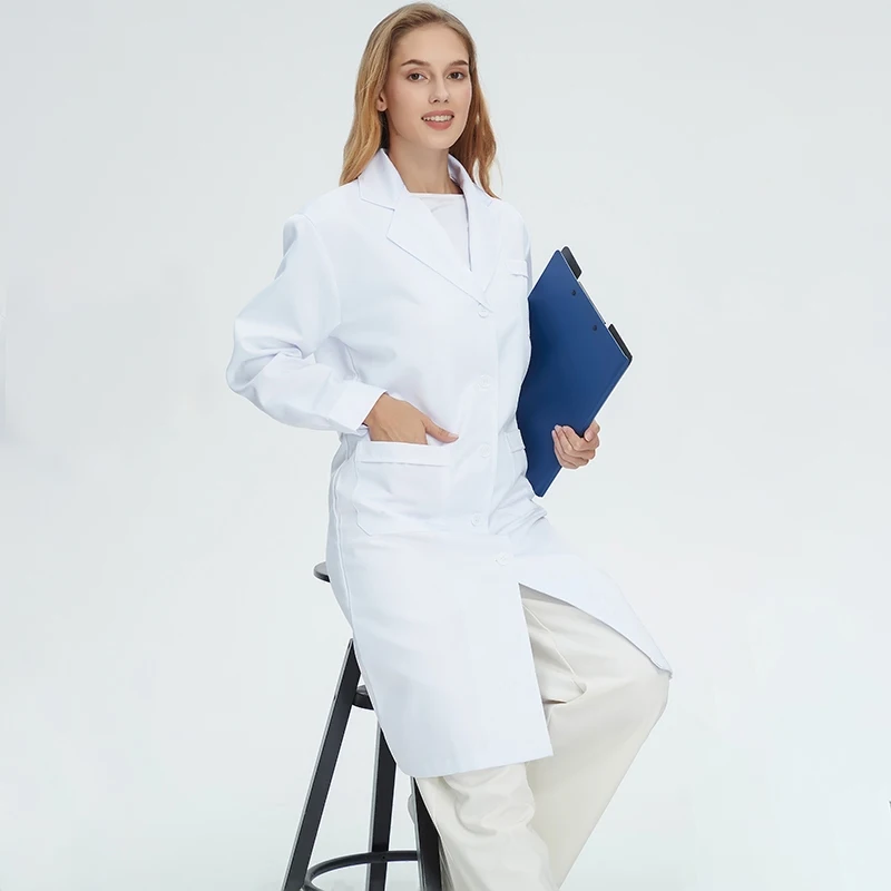 Doctor's Overalls Long Sleeve Coat With Adjustable Belt Professional Work Uniform Women's Clinic Beauty Salon Nursing Workwear