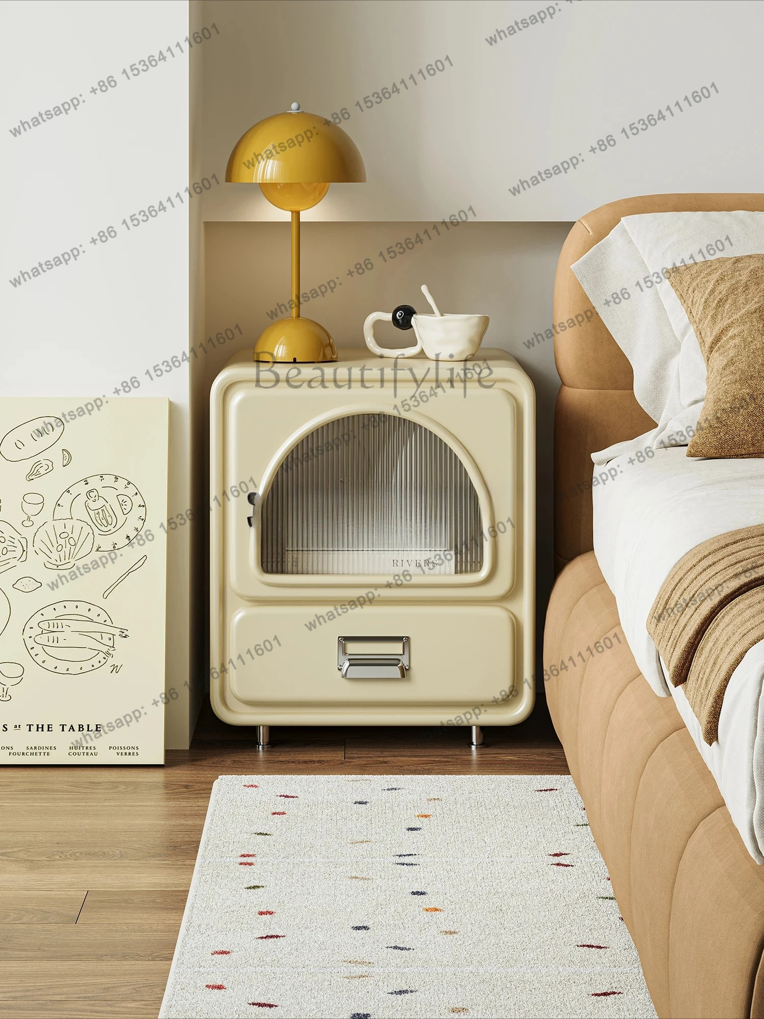 bright yellow cream wind bedside table modern simple household bedroom cute bedside small storage cabinet