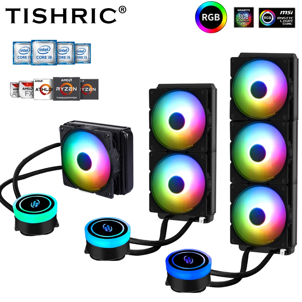 

TISHRIC Water Cooler Cpu Fan 120mm 240mm 360mm CPU Cooler RGB Integrated Radiator Processor Cooler LGA INTEL 1151/2011/AM3+/AM4