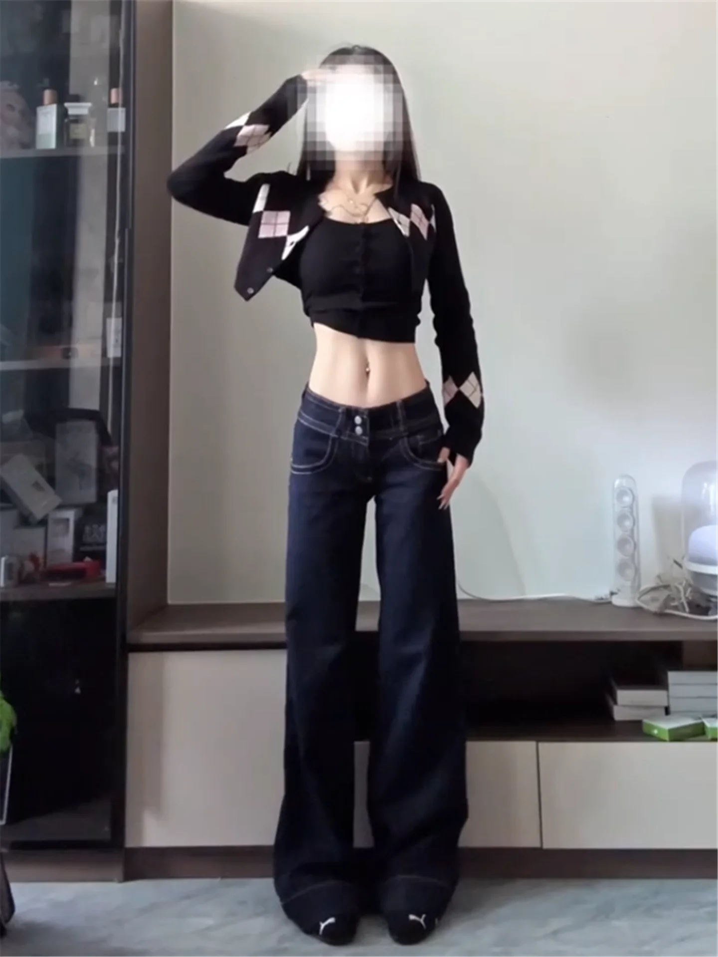 

Extended High Waist Flared Jeans Women Loose Drapey Design Millennium Sexy Girl Floor Length Pants Cotton Soft Washed