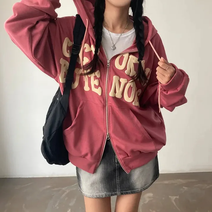 2024 Fall New Hoodies Women High Street Harajuku Retro Hip Hop Zip Up Hoodie Loose  Women Sweatshirt Hoodie Clothes Y2k Hoodie