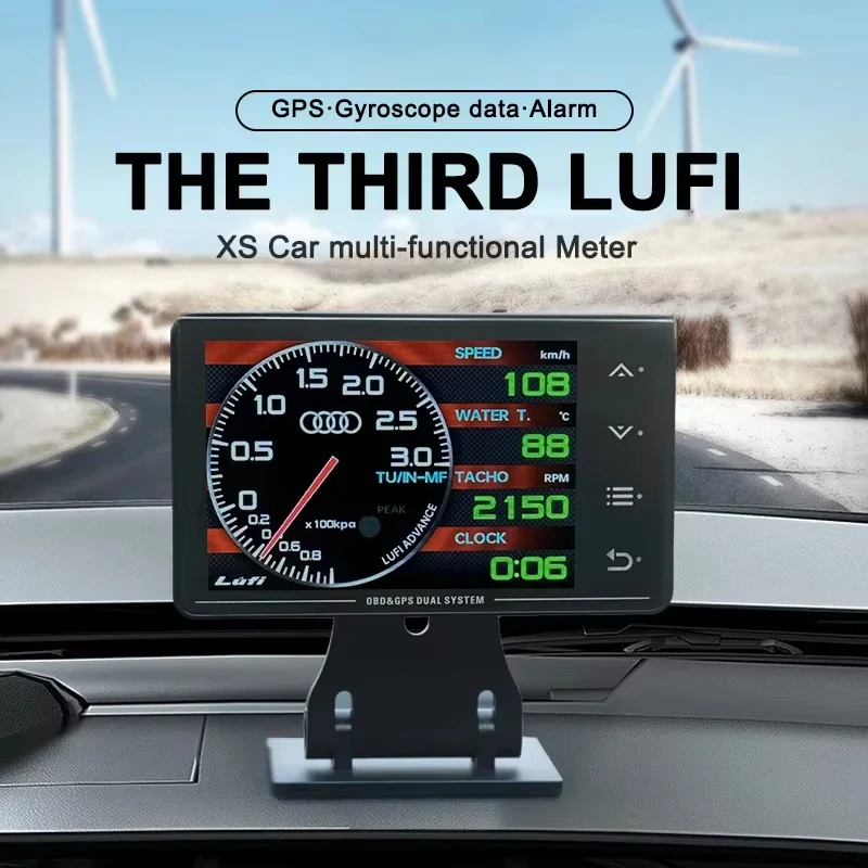 LUFI XS Gauge OBD GPS Head-up Display Turbocharged Oil Pressure Oil Temperature G Value Gyroscope LCD Display Car OBD2 Meter