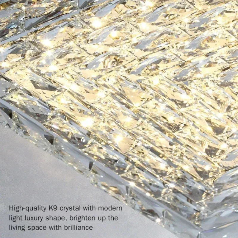 Nouveau LED lustres de plafond en cristal or Chrome luxe salle à manger salon chambre île Design lumière intérieure plafonnier carré