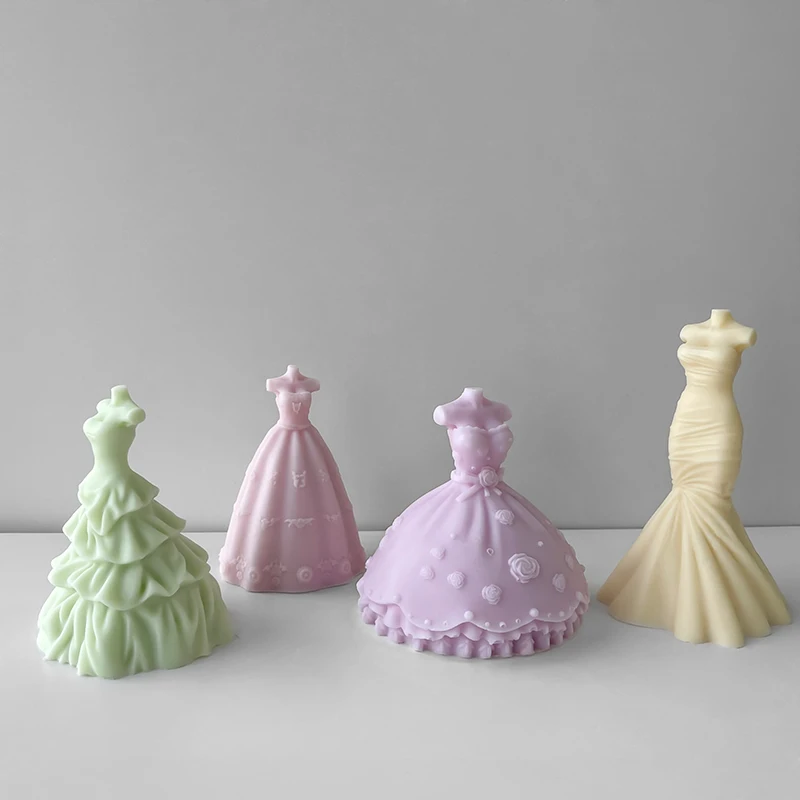 Spódnica damska Party księżniczka sukienka świece silikonowe formy 3D suknia ślubna formy świeca aromaterapeutyczna tynk forma żywiczna Home Decor