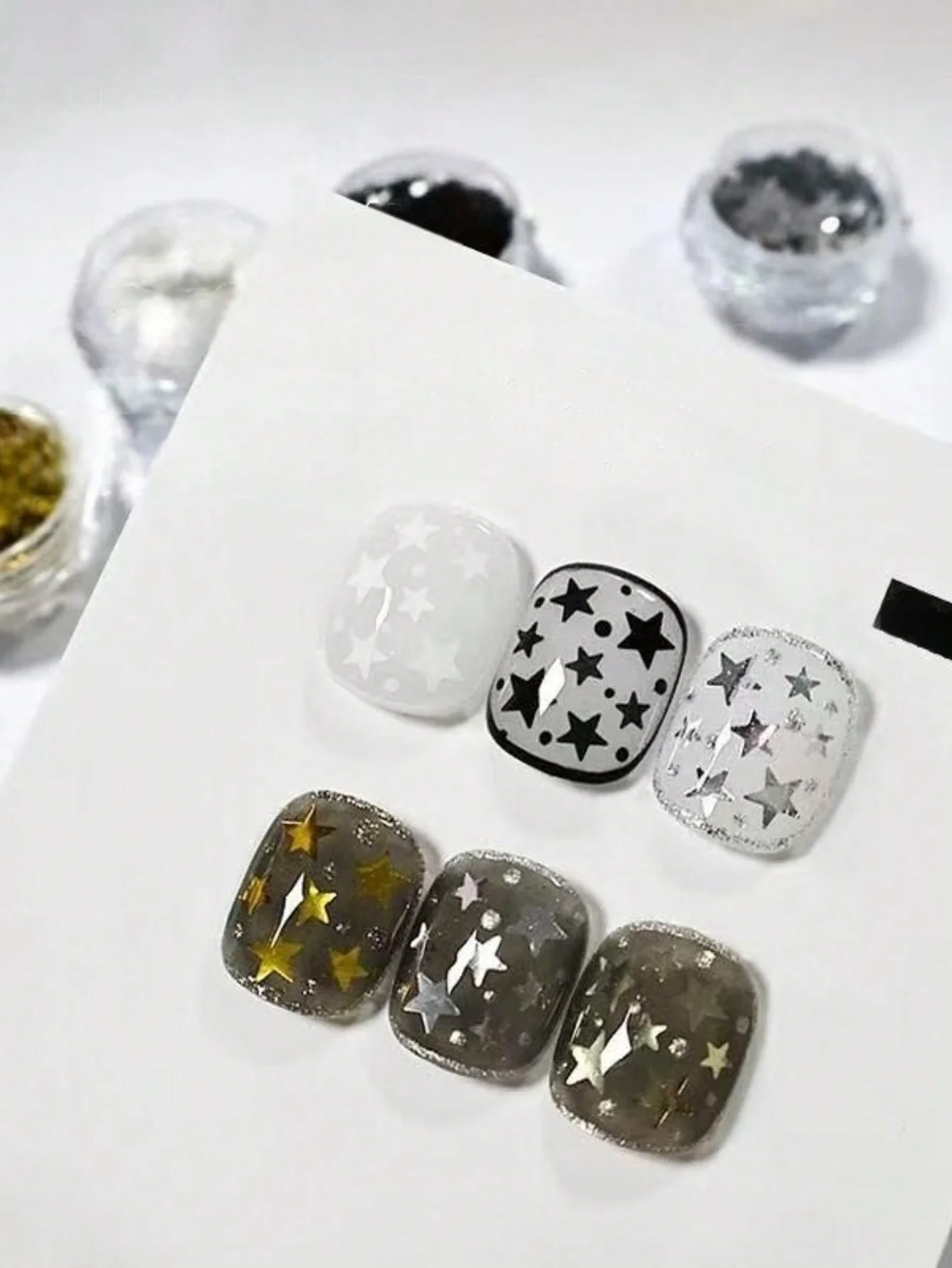 6 uds pegatinas de uñas de estrella, decoraciones de uñas de estrella dorada blanca y plateada, abalorio de uñas DIY para decoración de uñas