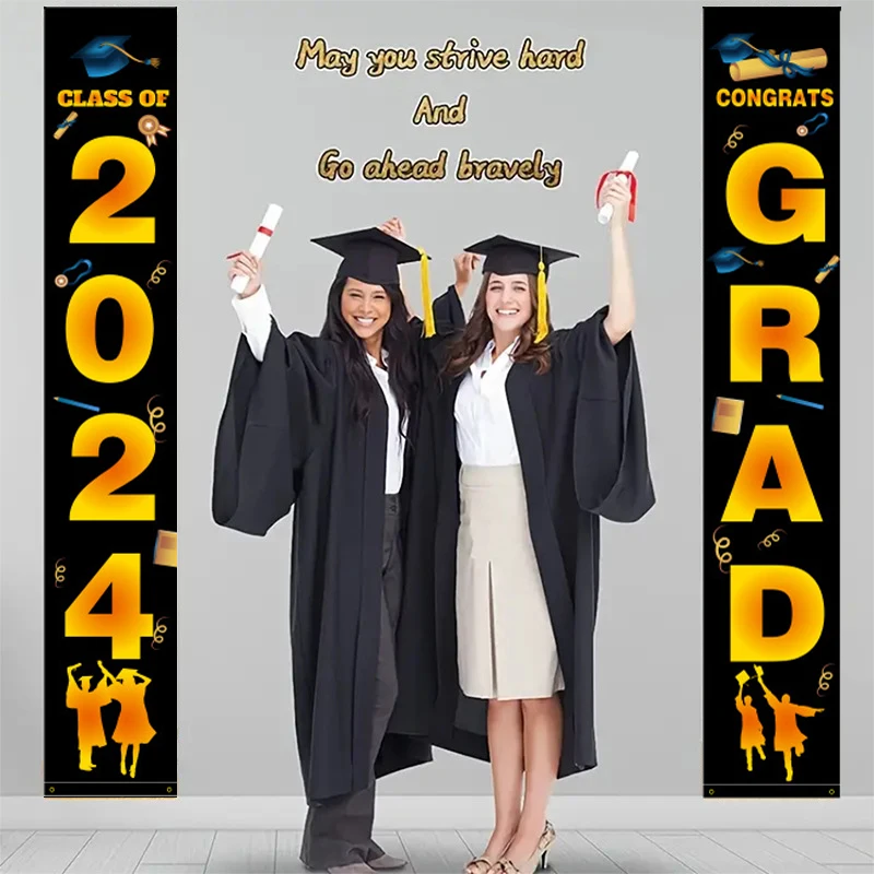 Graduation Season Couplet Flag Hanging Polyester Banner Tapestry Decor Outdoor Yard Party Welcome Sign School College Party