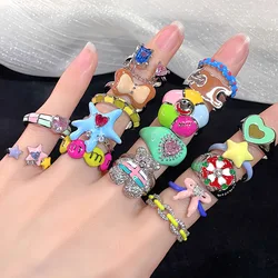 Dopamine oil drop enamel open ring set stacking high-end niche design punk cold style ring for women