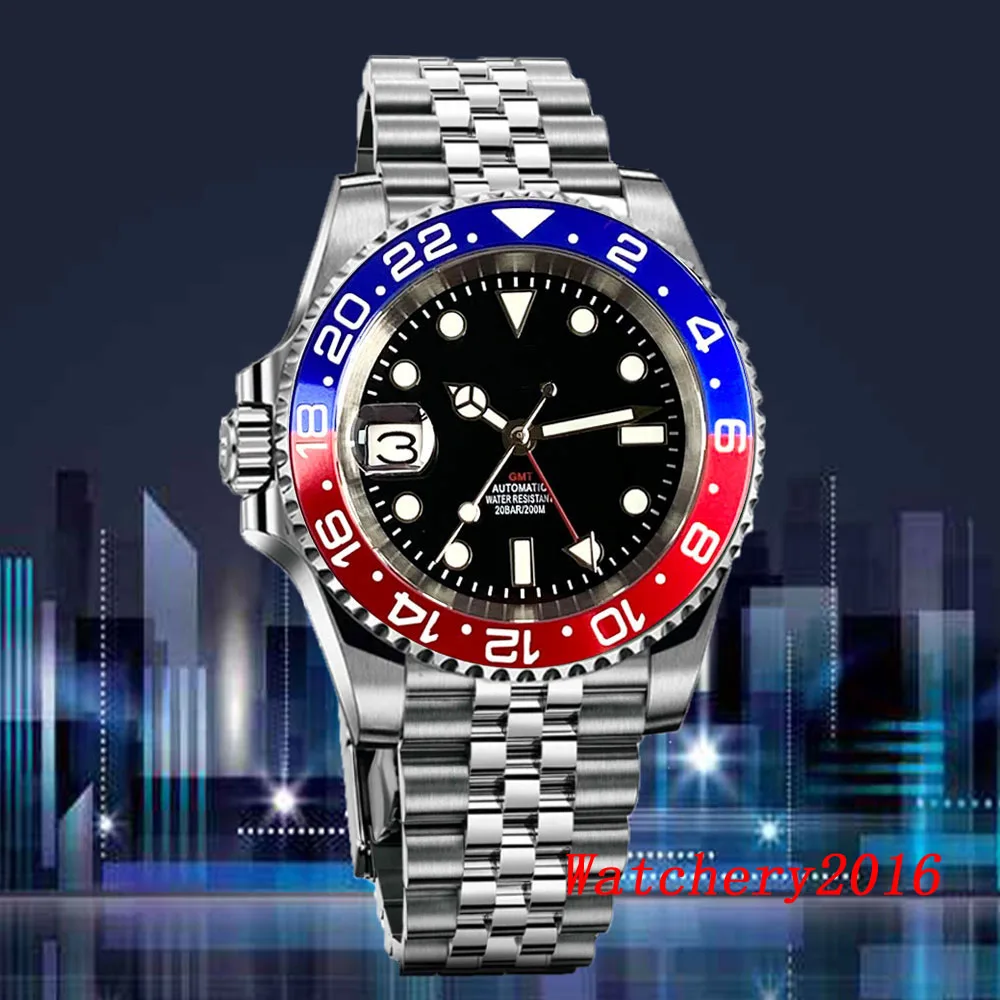 

Tandorio 40mm GMT Sapphire Glass Left Hand Crown NH34 NH34A GMT Mechanical Automatic Men's Watch Black Dial Luminous Dial