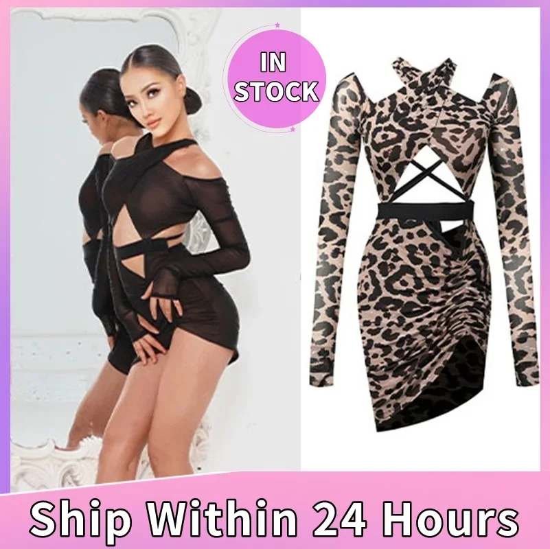 Women Black Irregular Sleeves Bevel Dress Latin Dance Dresses Salsa Dress ZYM Sexy Backless Cross Belt Latin Dance Dress