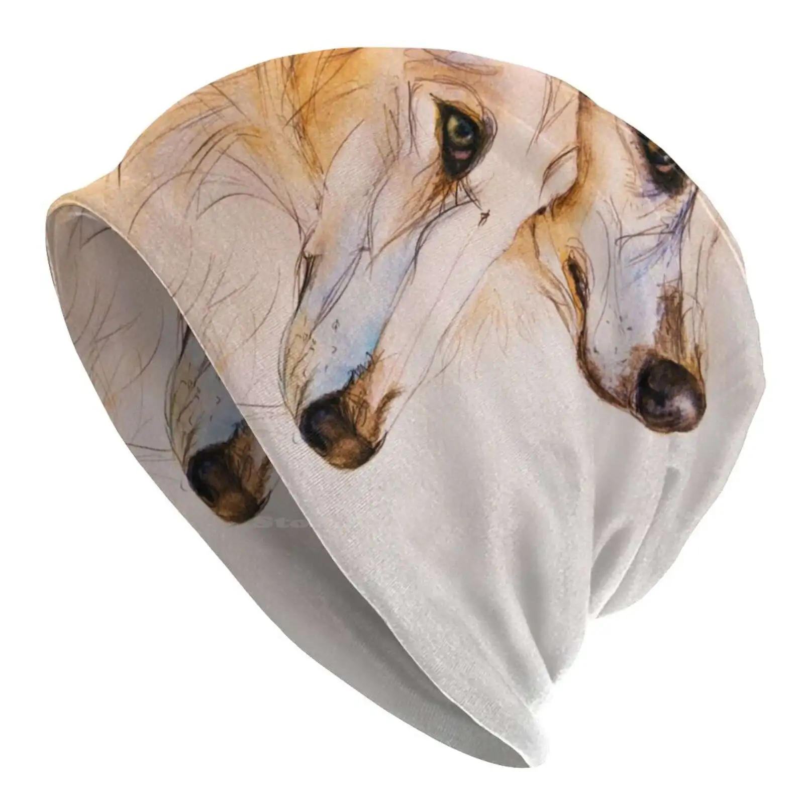 White Borzois Knitted Hat Warm Beanie Outdoor Caps White Borzois Russian Sighthounds Russian Borzois Sighthound Art Borzoi Airt