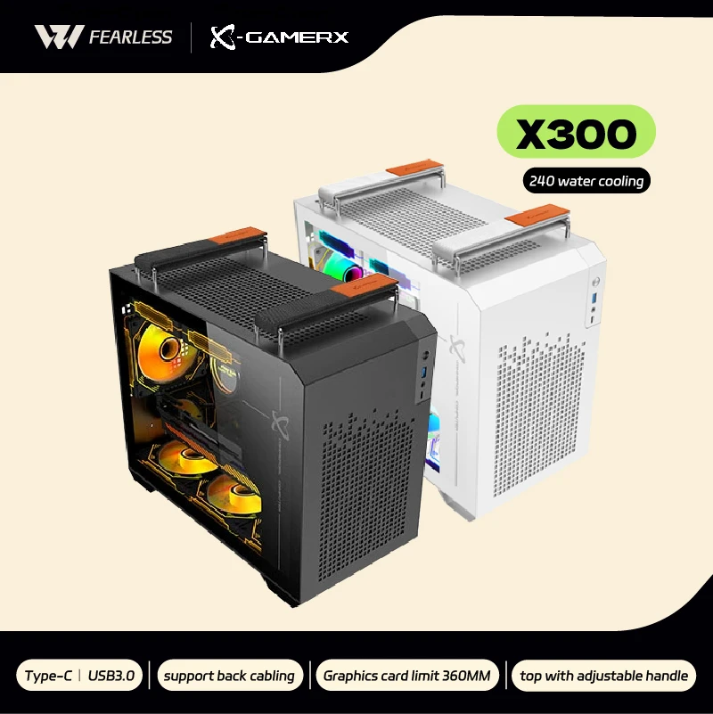

Чехол для ПК Power Train XGAMERX X300 MINI-ITX MATX, стеклянная сторона, прозрачный 240, охладитель для воды, настольный портативный компьютер, корпус Type-c