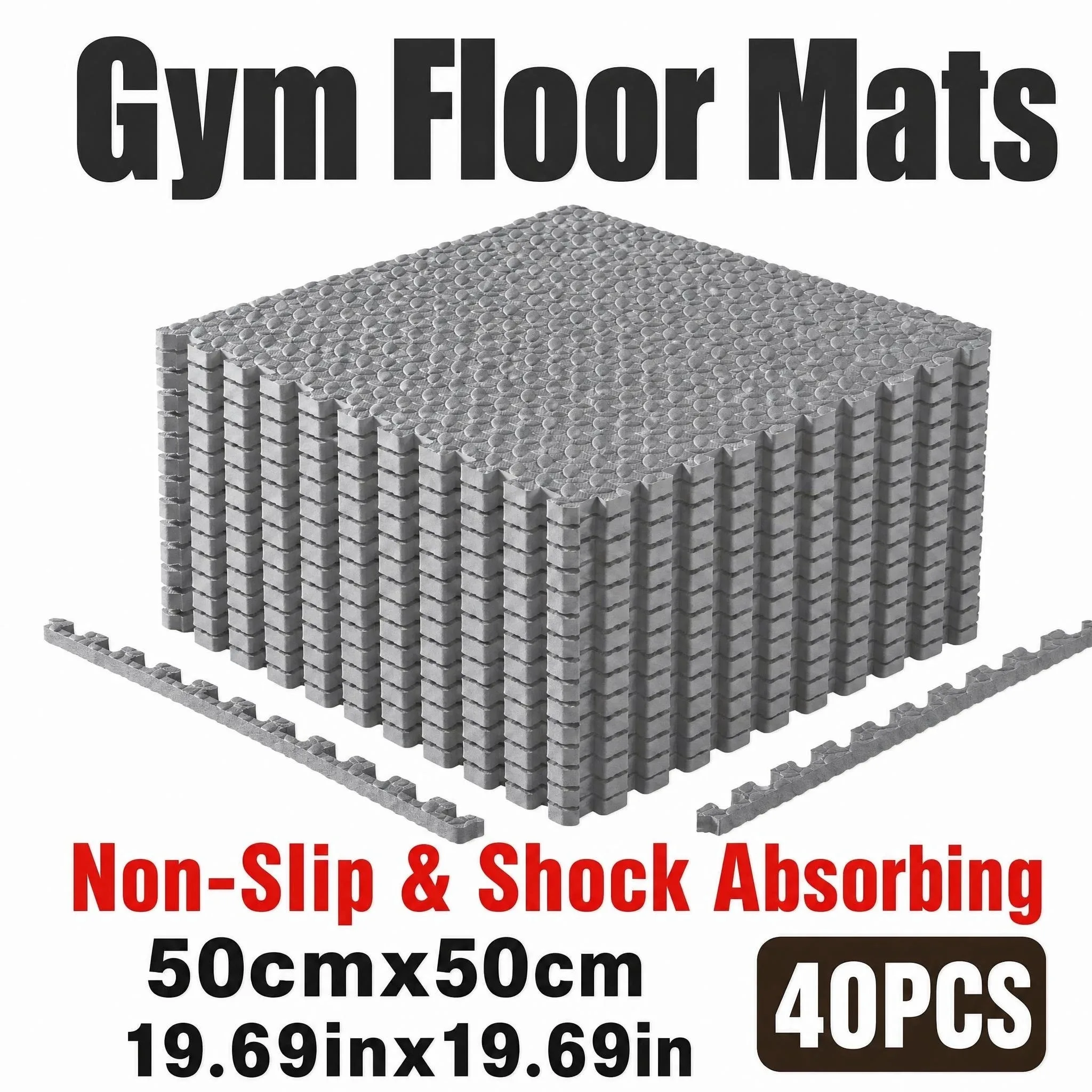 Tappetini Fitness Puzzle EVA 40 Pezzi, 50×50cm, Nero, Antiscivolo e Ammortizzanti, Copertura 10㎡, Protettivi per Palestra Casa, Garage e Attrezzi, Set Completo con Bordi