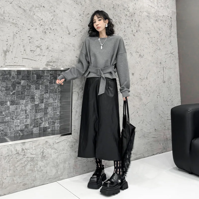 Tops Women Top Round Neck Full Sleeve Slim Fit Solid Y2k Streetwear Elegant Splice Casual Tight Wait Autumn Winter 2025