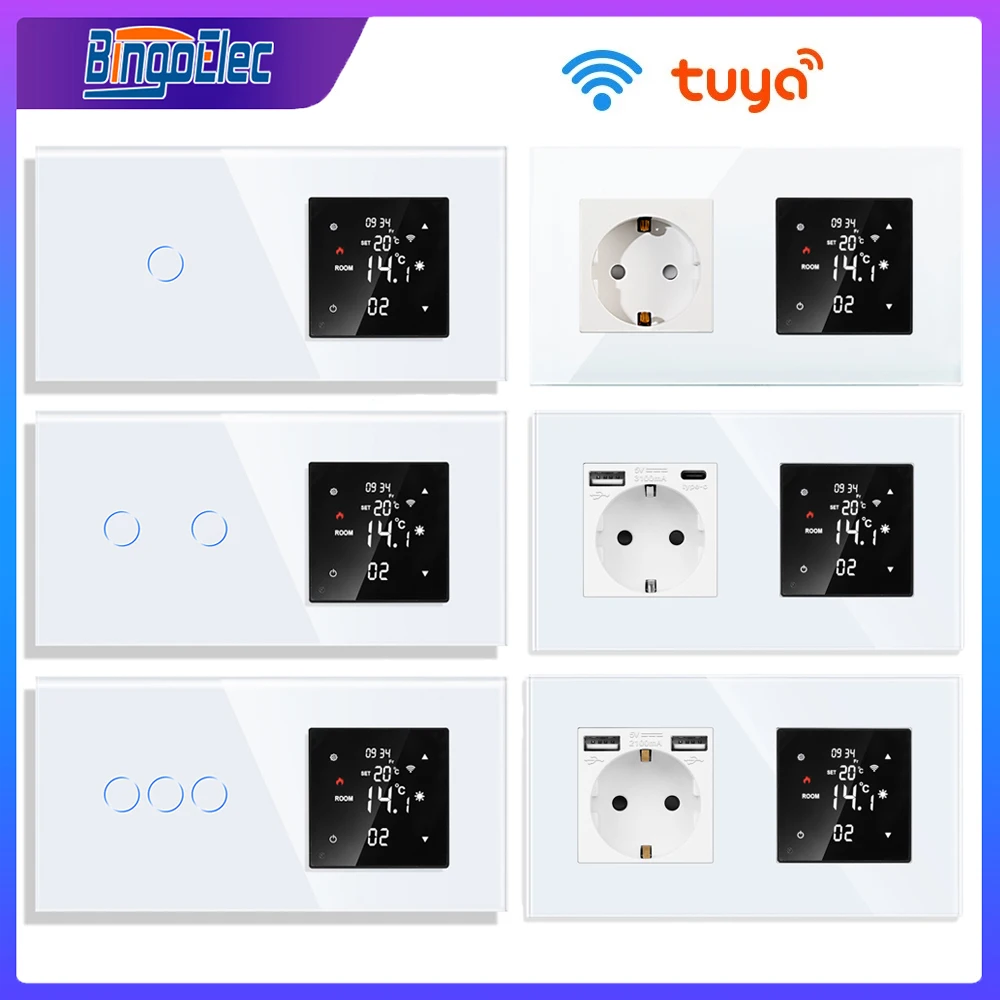 

Bingoelec Smart WiFi Tuya Thermostat with Wall Switch Socket Temperature Controller of Water/Electric Floor Heating Gas Boiler