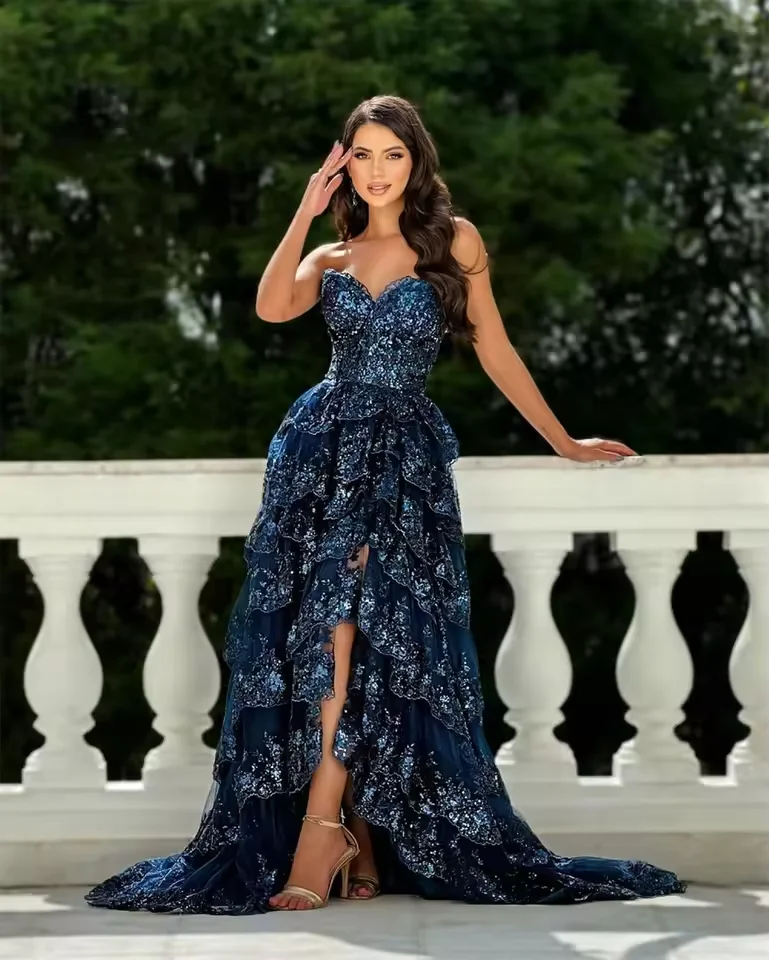 Gaun Prom applique Sweetheart kustom 2025 gaun pesta pernikahan belahan samping Tulle gaun Formal vestido de gala noche muje