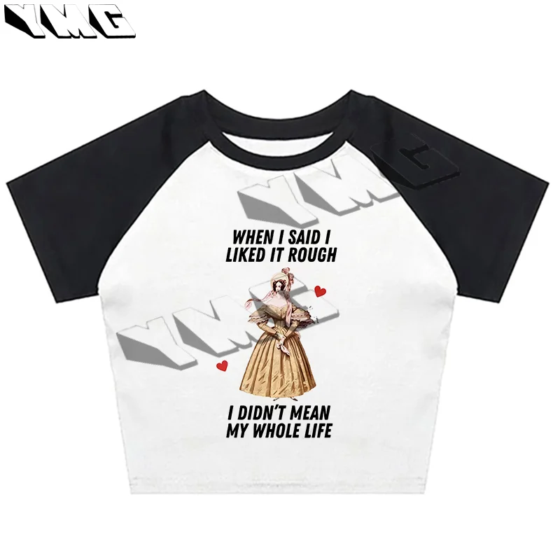 Esthetisch T-shirt met korte mouwen Y2k kleding Emo meisje gesneden top Gotische print retro dames casual baby T-shirt street wear E-girl