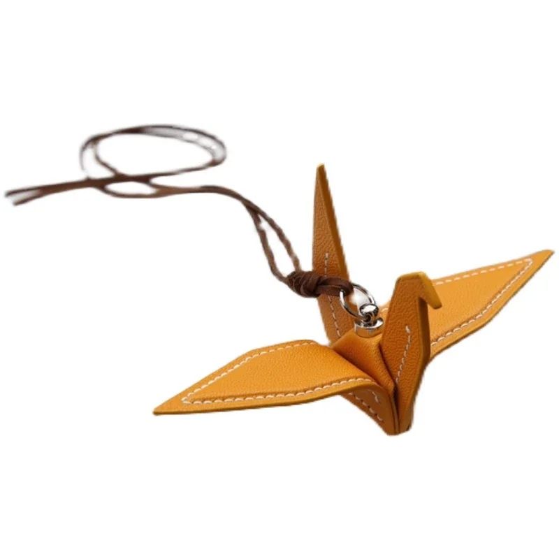 

Leather paper crane car hanging jewelry, purely hand-sewn goat skin imported from France