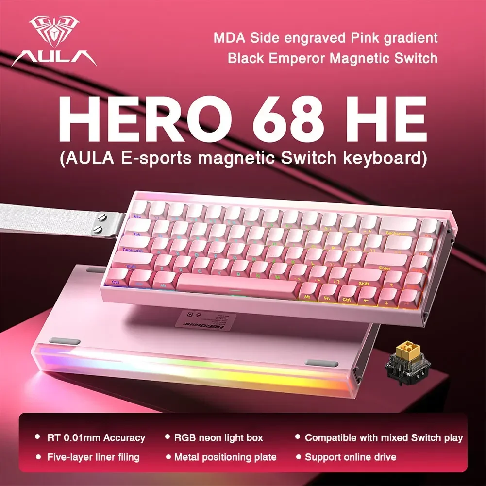 

AULA Hero 68he Механическая клавиатура с магнитной осью 8K Return FPS Киберспортивная геймерская клавиатура RGB RT0.01 Проводная игровая клавиатура ПК Подарок