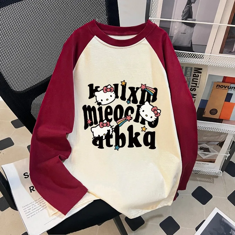

Early Autumn 2025 New Quick Drying Long Sleeved T-shirt Cartoon Hello Kitty 3D Printed Versatile Top