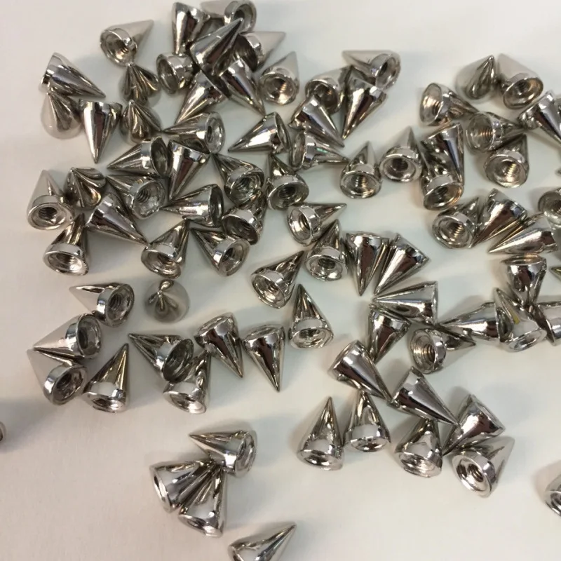 Silver Cone Studs e Spikes, Metal Double Cap Rebites, Parafuso Redondo, Nail Rivet, Roupas DIY, Sapatos, Saco, Punk, Acessórios de vestuário