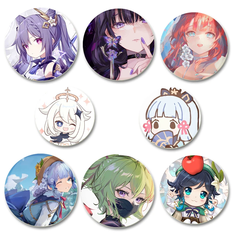 Genshin Impact Badge Cute Game Anime Lapel Pins 32/44/58mm Round Brooches for Backpack Clothes Accessories Fan Jewelry Gifts