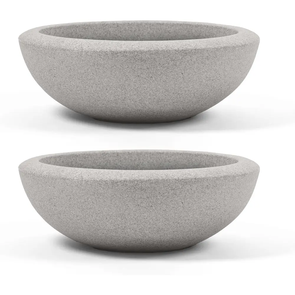 

Stone Blend Concrete Gray Santorini Bowl Set of 2 - Weatherproof Polyresin Planters for Indoor and Outdoor Use