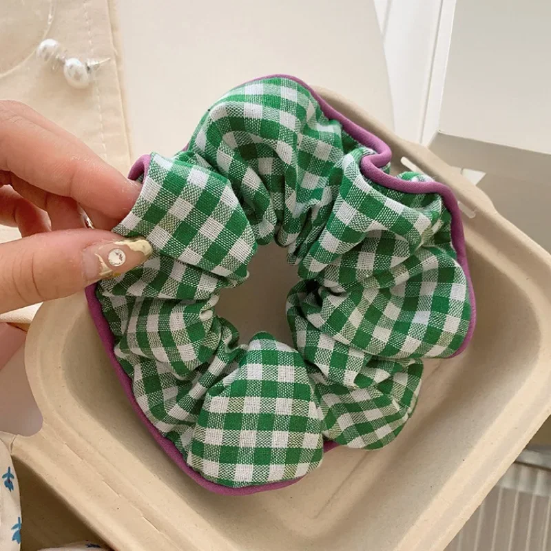 Korean Fashion Floral Plaid Scrunchie Women Girls Flower Elastic Hair Rubber Bands Accessories Tie Hair Rope Headdress Headwear