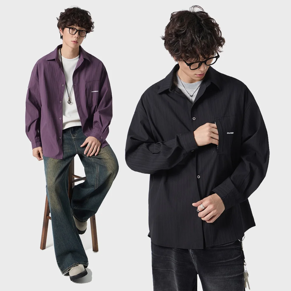 

Мужская рубашка оверсайз M-7XL, уличная мода, свободная повседневная рубашка с длинным рукавом, большие размеры, рубашки-карго, блузки в стиле Cityboy